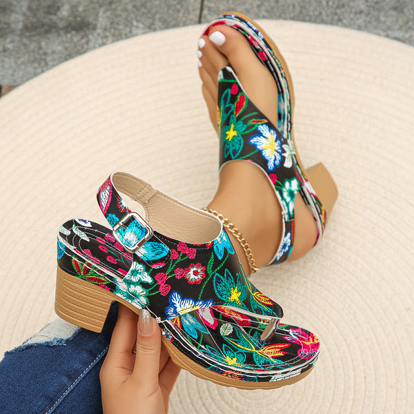 🔥Last Day 70% OFF - Oversized mid-heel printed sandals